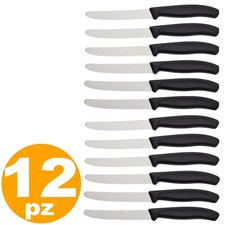 SET 12 COLTELLI DA TAVOLA CUCINA IN ACCIAIO INOX MANICO NERO RIVESTIMENTO