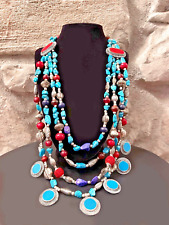 Collana  Etnica Vintage in Argento, Turchese e Corallo –  Artigianato tribale