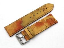 Cinturino Pelle Beige Stampa Cartina Mondo 24/22mm Unisex Fatto a Mano Casual