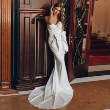 Abito da sposa sirena sexy dolcevita senza maniche pieghe incrociate fiocco sposa