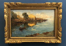 Lake Landscape Antique Oil on