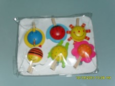 BLISTER 6 MOLLETTE FERMACARTE IN LEGNO FERMA CARTE PER POSTITI art.2 