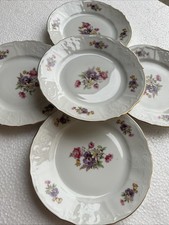 Set 5 Piatti Bernadotte Czechoslovakia Porcellana Dessert Bordo Oro Vintage