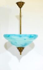MURANO MINI LUSTRE 1940s TURQUOISE GLASS ART DECO 2 LIGHTS 