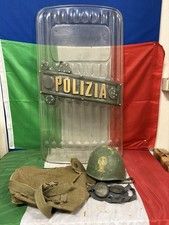 SCUDO ELMETTO MOD.33 OCCHIALI ANTIGAS E ZAINO POLIZIA PUBBLICA SICUREZZA ANNI 60