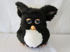 Furby 2005 Fiesta Emo-Tronic Tiger Hasbro 59294 pelliccia nera bianca occhi azzurri funziona