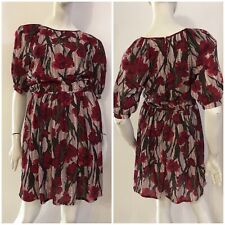 RELISH Vestito abito beige fantasia floreale rossa Tg S