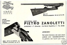 PUBBLICITA' 1966 P. ZANOLETTI ARMI FUCILI  GARDONE VAL TROMPIA BRESCIA  CACCIA 