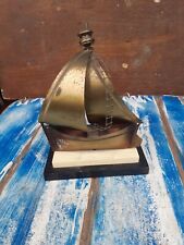 Barca a Vela in Ottone Vintage Soprammobile Arredo Nautico Veliero Design 