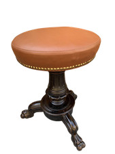Antico sgabello da pianoforte inglese dell'800 seduta in cuoio