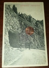 Cartolina d'epoca paesag Italia Veneto Belluno Tunnel Falzarego carrozza cavallo