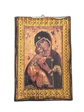 Icona Sacra Madonna Con Bambino  lavorata a mano, Immagine sacra + tinta su legn