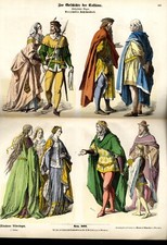 Costumi del  XIV secolo - incisione su legno originale