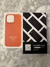 Cover iPhone 14 Pro Max - Leather Case arancio + LaterCase carbonio