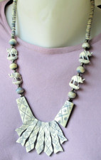 ancien magnifique collier perles éléphants porte-bonheur rare bijou vintage 3403