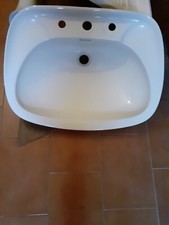 lavabo in ceramica bianco Pozzi Ginori per bagno con colonna di sostegno.  