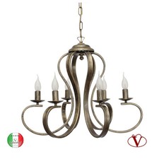 Lampadario a sospensione in ferro battuto 6 luci Liberty Nina Made in Italy 