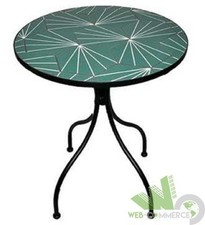 TAVOLO TAVOLINO ROTONDO TONDO ACCIAIO NERO  PIANO CERAMICA 80xH75 CM GIARDINO