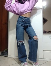 Jeans Donna vita Alta Larghi  Strappi Shein Xs Blu Wide Leg 