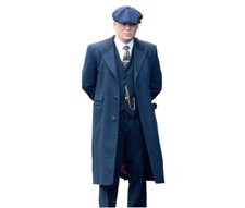 Cappotto lungo uomo Peaky Blinder blu gotico cosplay lana soprabito-trench fatto a mano