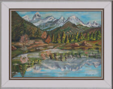 ARTE NAIF AUTUNNO BOSCO LAGHETTO MONTI  INNEVATI olio tela ENRICO COPETTA COEN