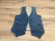 Gilet sherpa Levi's vintage uomo taglia media lavaggio blu arancione linguetta primi anni 80 vintage