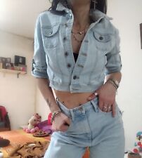 Giacca Donna Giubbotto Corto Crop Jeans Denim Chiaro 32 Xxs Azzurro