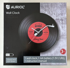 NUOVO Novità Retro Orologio da Parete Auriol a Batteria, Rosso con Stilo Giradischi