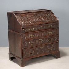 Ribalta Antica Rovere Tinto Intagli Floreali Nord Europa XIX Secolo Originale