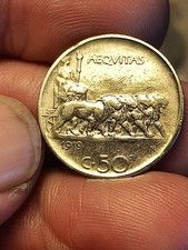 1919 Rigato 50 Centesimi Quattro Leoni Regno d'Italia Vittorio Emanuele IlI