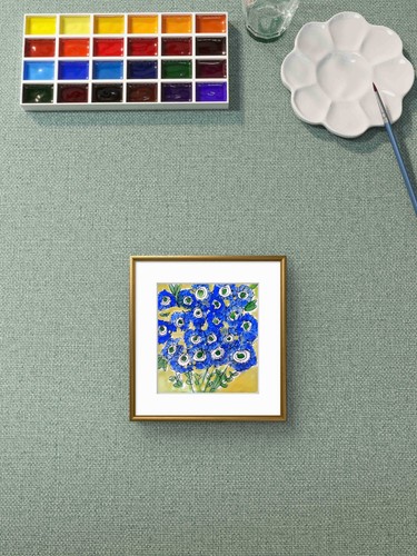 Orologio fiore blu quadro - blu, pop