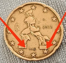 MONETA CON ERRORE CONIO COIN DEFECT EURO 20 CENT 2002 ITALIA ECCEDENZA METALLO R