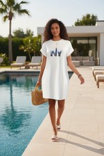 Abito corto bianco stampa NY