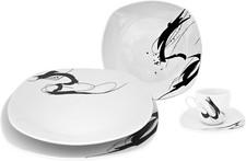 Servizio Piatti 60 Pezzi per 12 Persone Ink Bianco e Nero in Porcellana