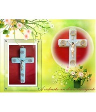 Croce Crocetta Votiva A Luce Elettrica Con Cristo Luci Led Batterie Incluse