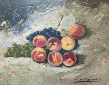 Natura morta con pesche e uva-Costanzo W. Figlinesi-olio su tela cm 75 x 60
