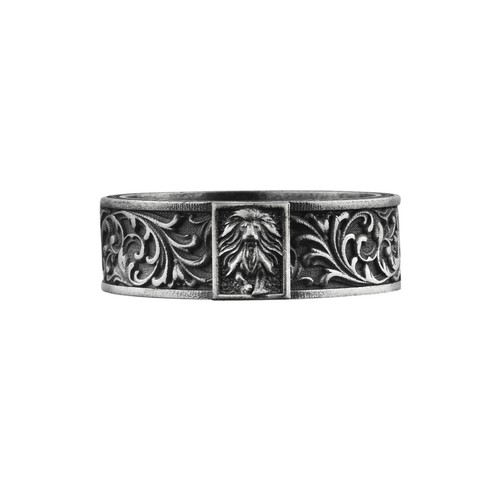 Anello fascia leone argento