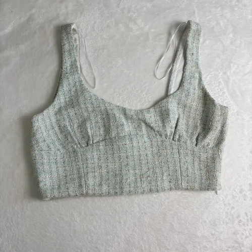 Crop top zara tweed verde - top,