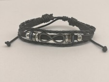 Bracciale regolabile cuoio nero a 3 fili - simbolo infinito - uomo donna B51