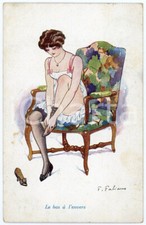 1929 VINTAGE EROTIC Artist Fabien FABIANO Le bas à l'envers *Postcard lingerie