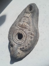 Egitto Antica Lampada Olio Isis Hathor Terra Cotta Vintage