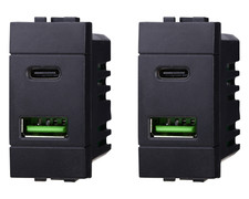 2 Pezzi Presa 5V 3,1A USB-C + USB-A compatibile con Bticino Living Light Nero