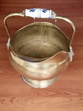 Secchio porta carbone in ottone con Manici in Porcellana