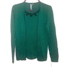 Maglione twinset con perline verdi collezione NY nero paillettes due pezzi look top TG XS