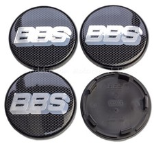 4x Tappi centrali originali BBS, carbonio nero, logo argento 70,6 mm 10023604, 09.24.467