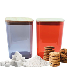 Barattoli plastica colorata , 2 pezzi, contenitori tappo ermetico legno