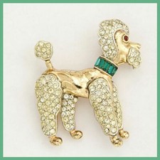 Spilla barboncino cane vintage corona TRIFARI Alfred Philippe strass tono oro