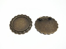 1pz castone base spille clip tondo 35mm,interno 25mm colore bronzo nickel free 