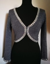 Jane Norman Vintage Silver Shrug Small Open Cropped Beaded Bolero Cardigan