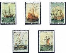 GUYANA 1990 TRASPORTI NAVI E VELIERI ANTICHI 5 Val. Cat.M.3292-96